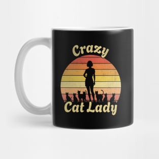 Crazy Cat Lady Retro Sunset Design Mug